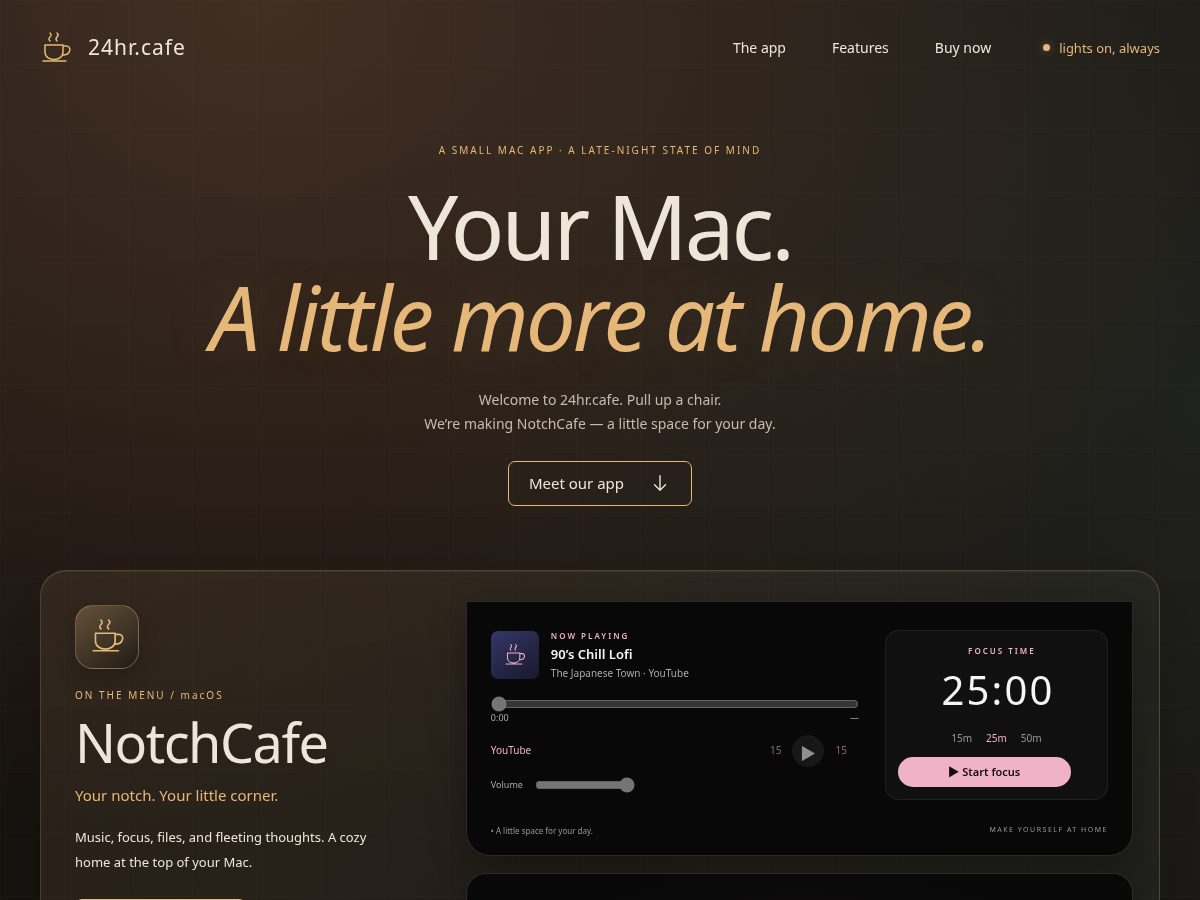Landing-page snapshot of 24hr.cafe