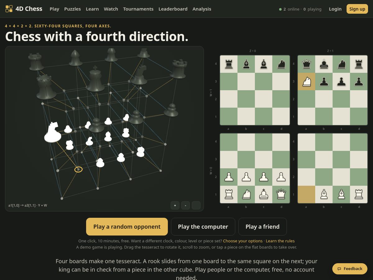 Landing-page snapshot of 4dchess.org