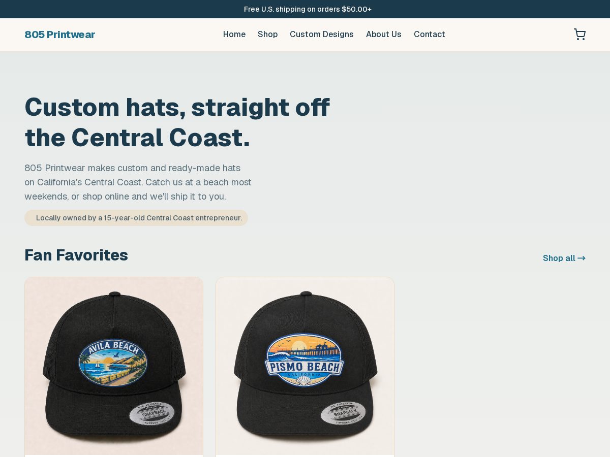 Landing-page snapshot of 805printwear.net
