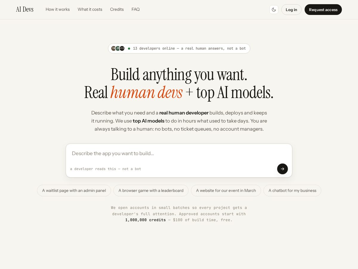 Landing-page snapshot of aidevs.site