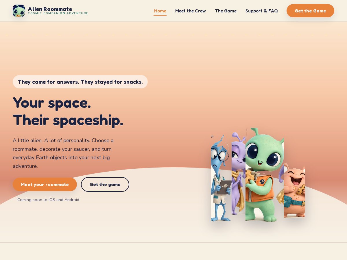 Landing-page snapshot of alienroommate.com
