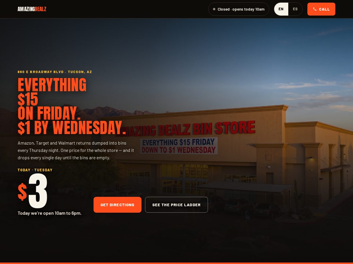 Landing-page snapshot of amazingdealzbinstore.com