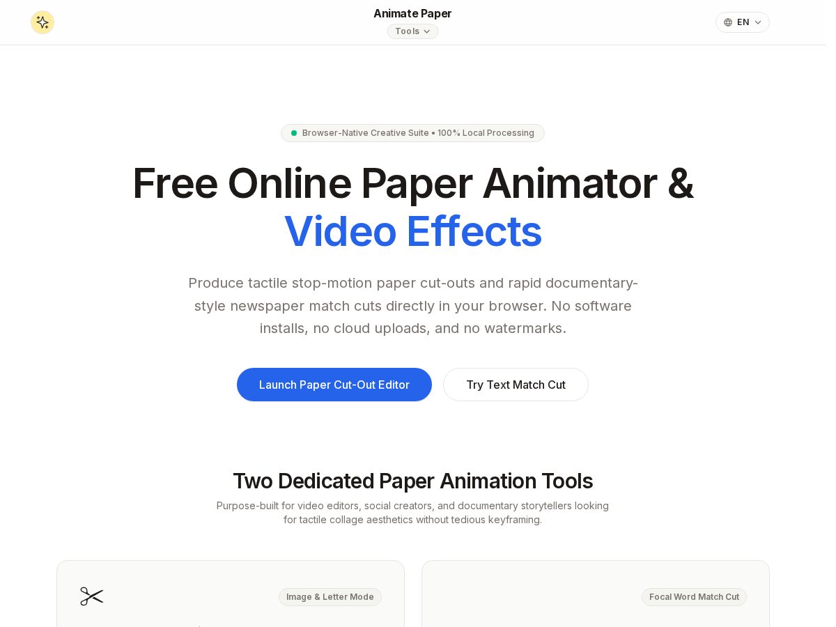 Landing-page snapshot of animatepaper.com