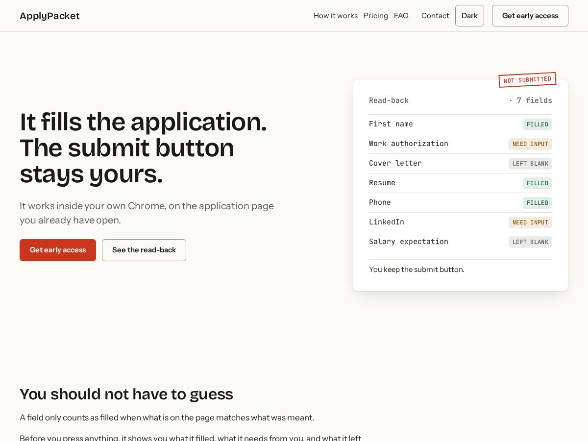 Landing-page snapshot of applypacket.com