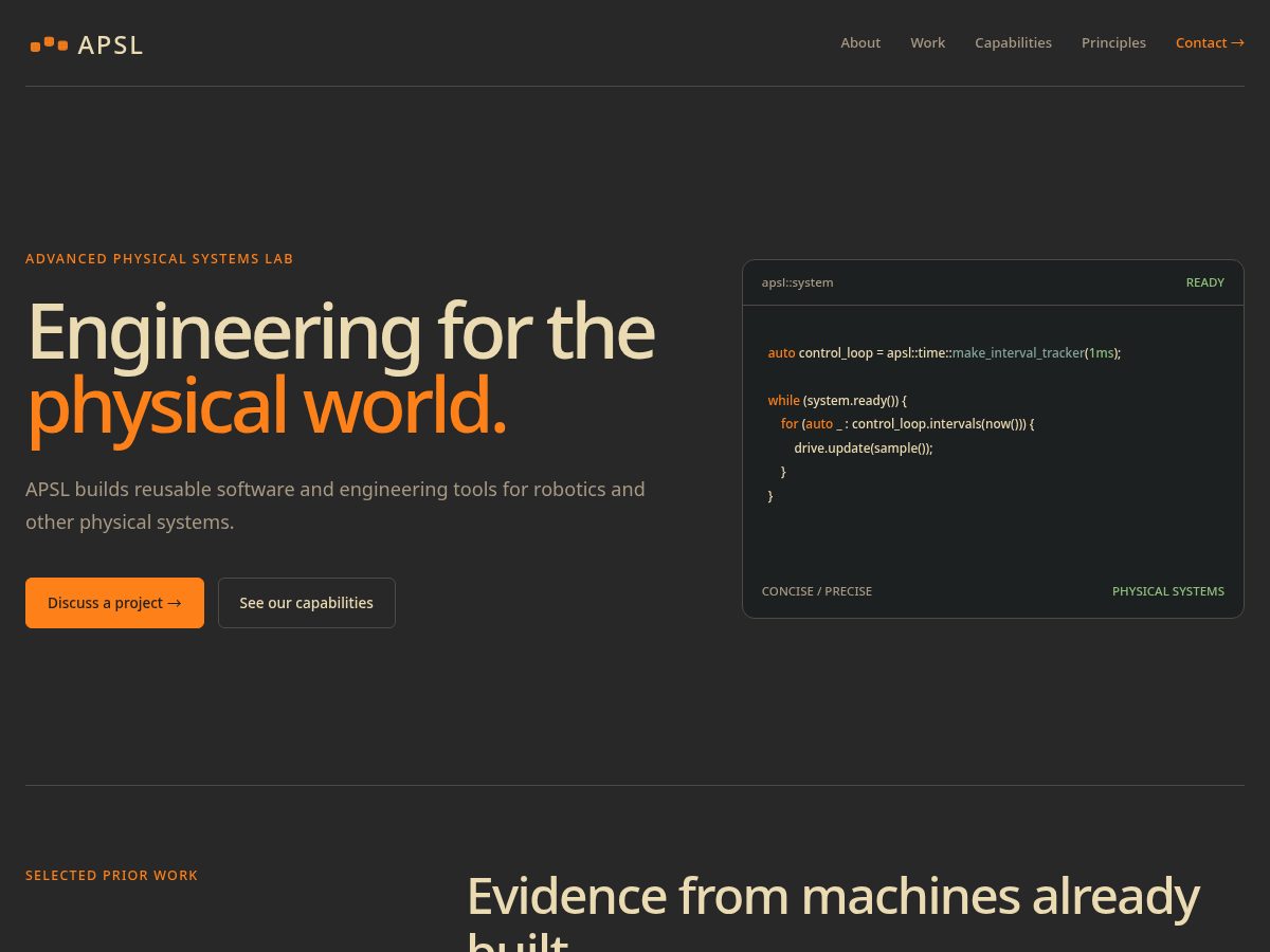 Landing-page snapshot of apsl.dev