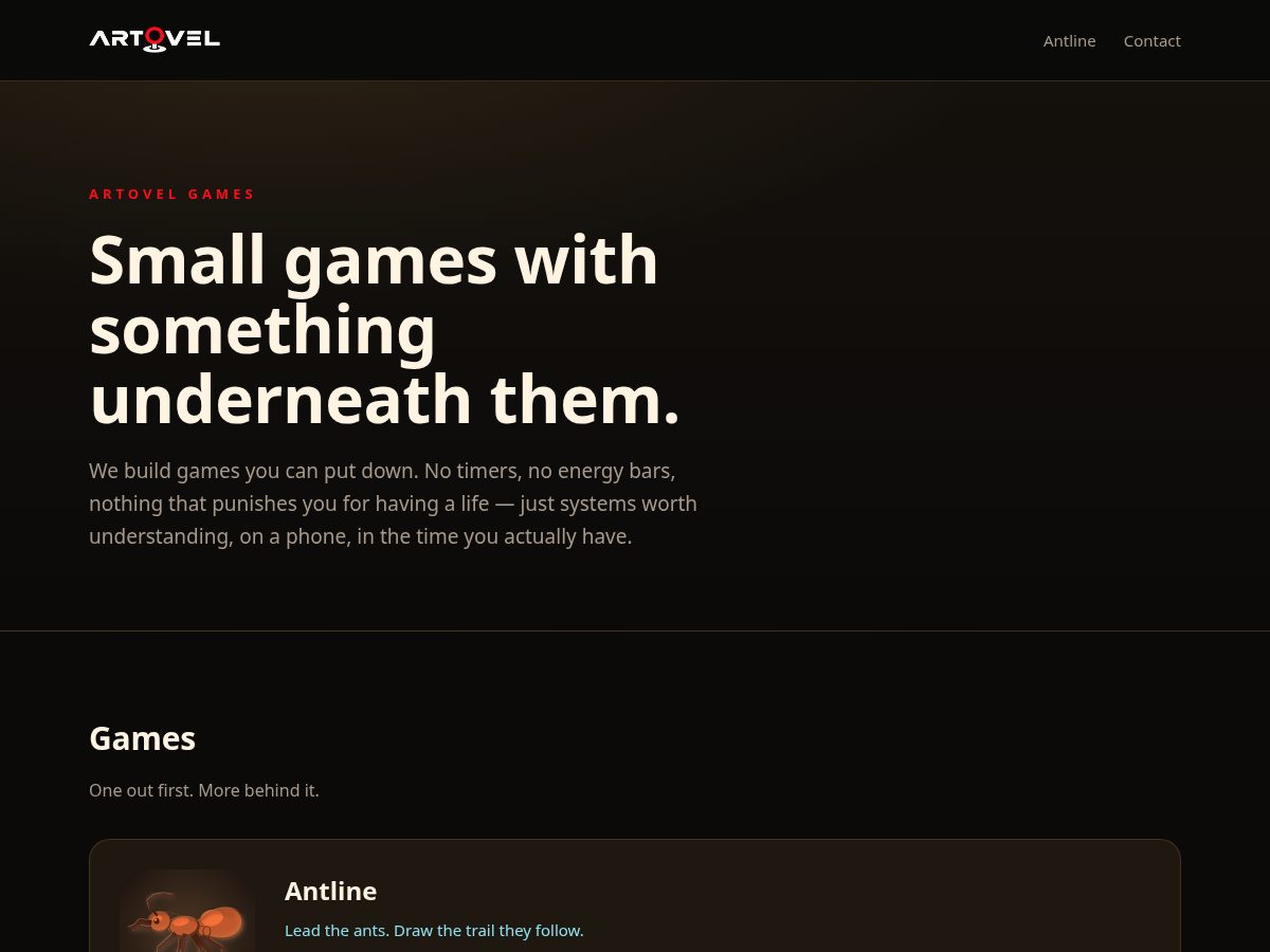 Landing-page snapshot of artovel.com