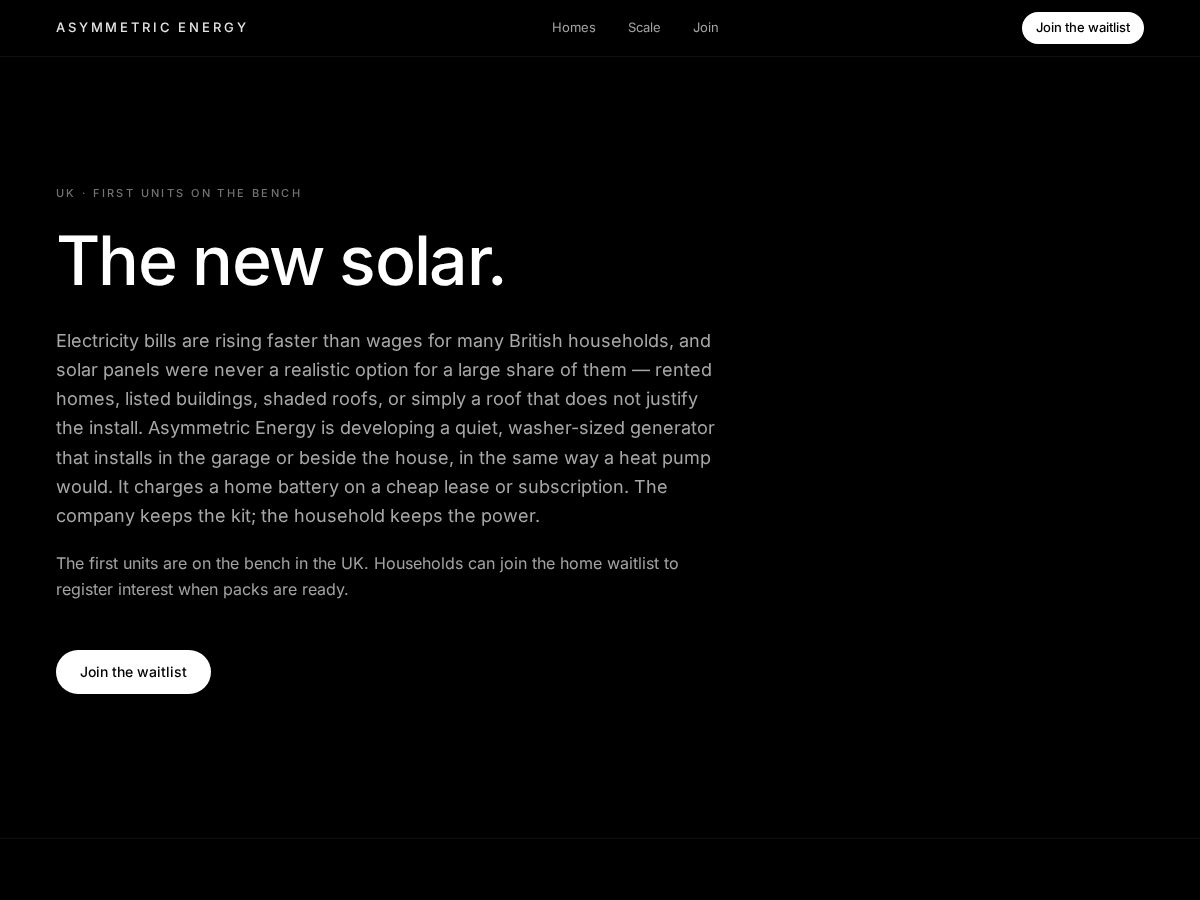 Landing-page snapshot of asymmetric.energy