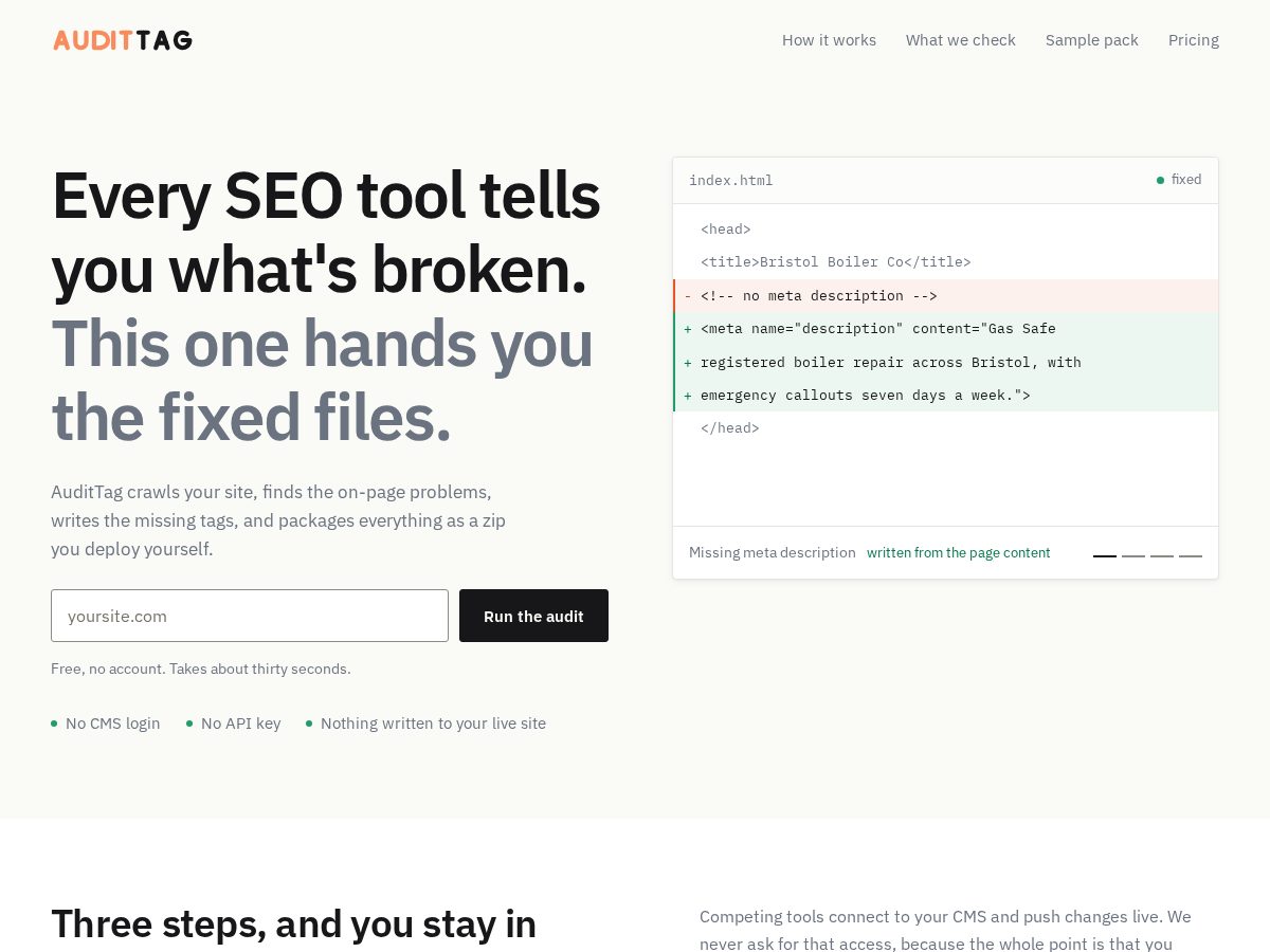 Landing-page snapshot of audittag.com
