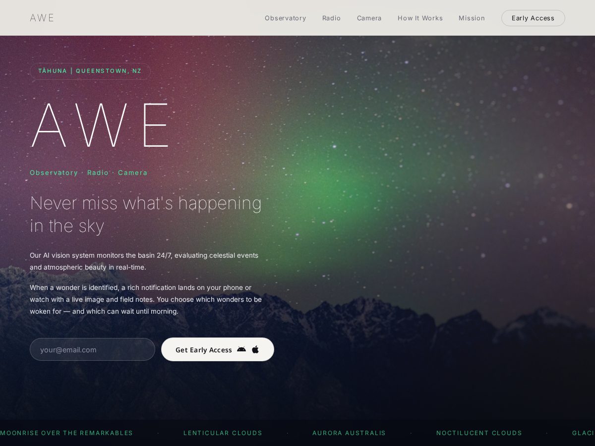 Landing-page snapshot of awe.observer