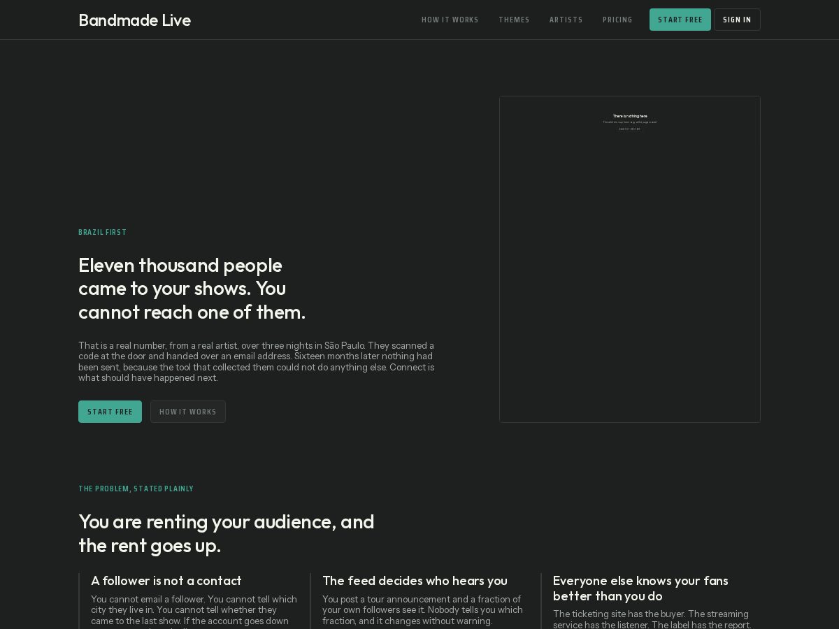Landing-page snapshot of bandmade.live