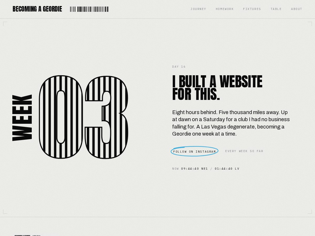 Landing-page snapshot of becomingageordie.com
