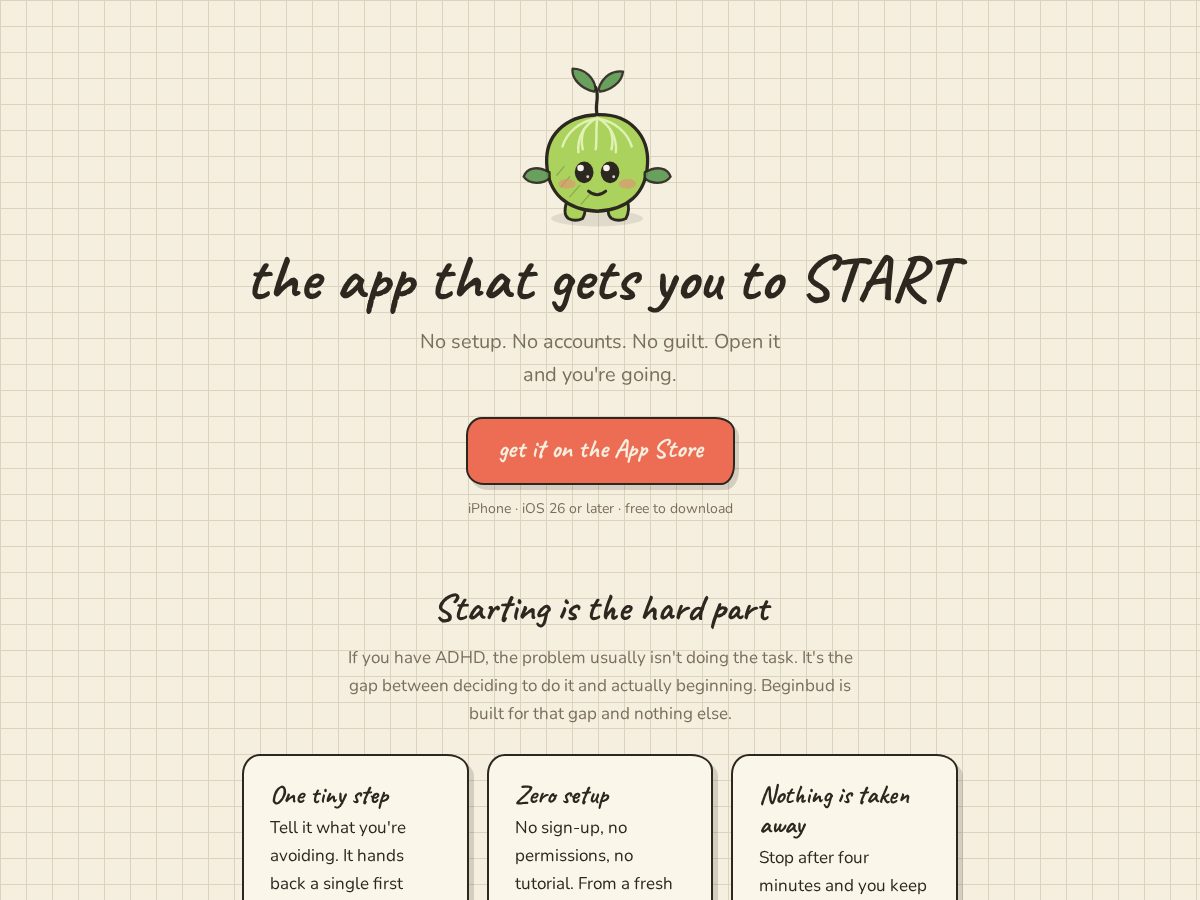 Landing-page snapshot of beginbud.com