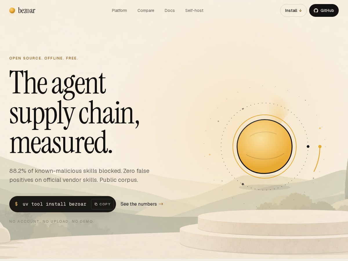 Landing-page snapshot of bezoar.dev