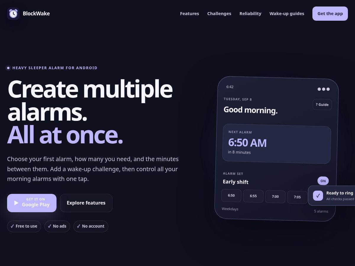 Landing-page snapshot of blockwake.com