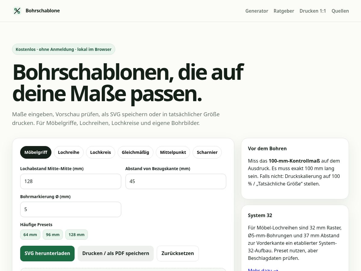 Landing-page snapshot of bohrschablone.site
