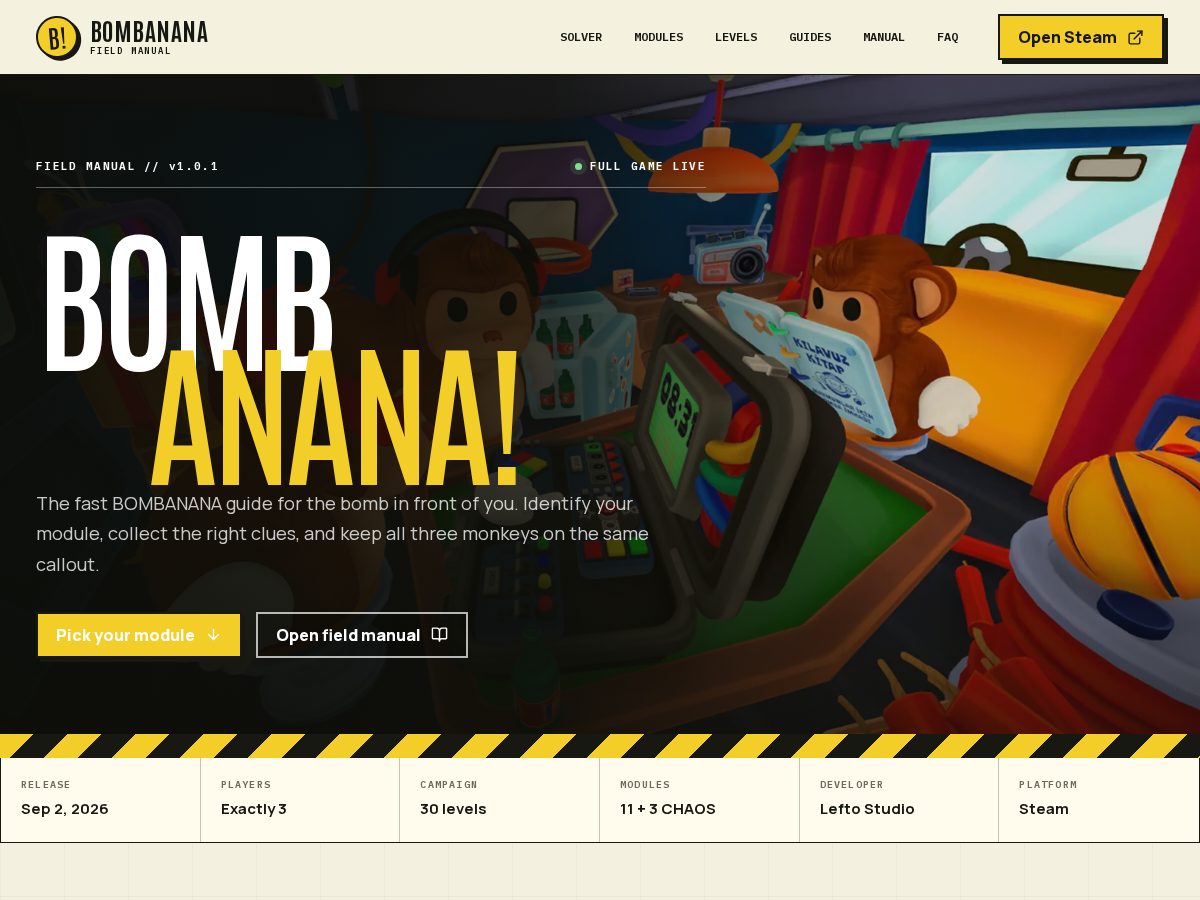 Landing-page snapshot of bombanana-game.wiki