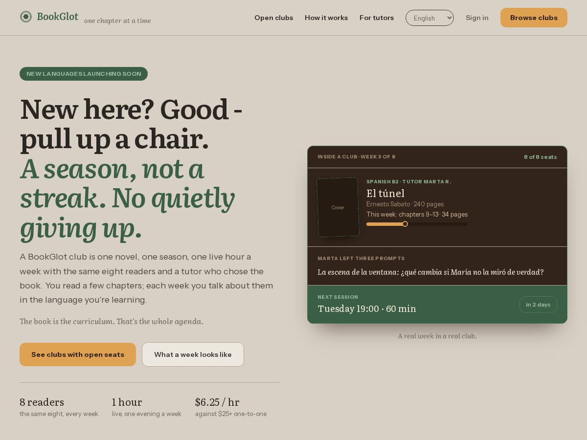 Landing-page snapshot of bookglot.club