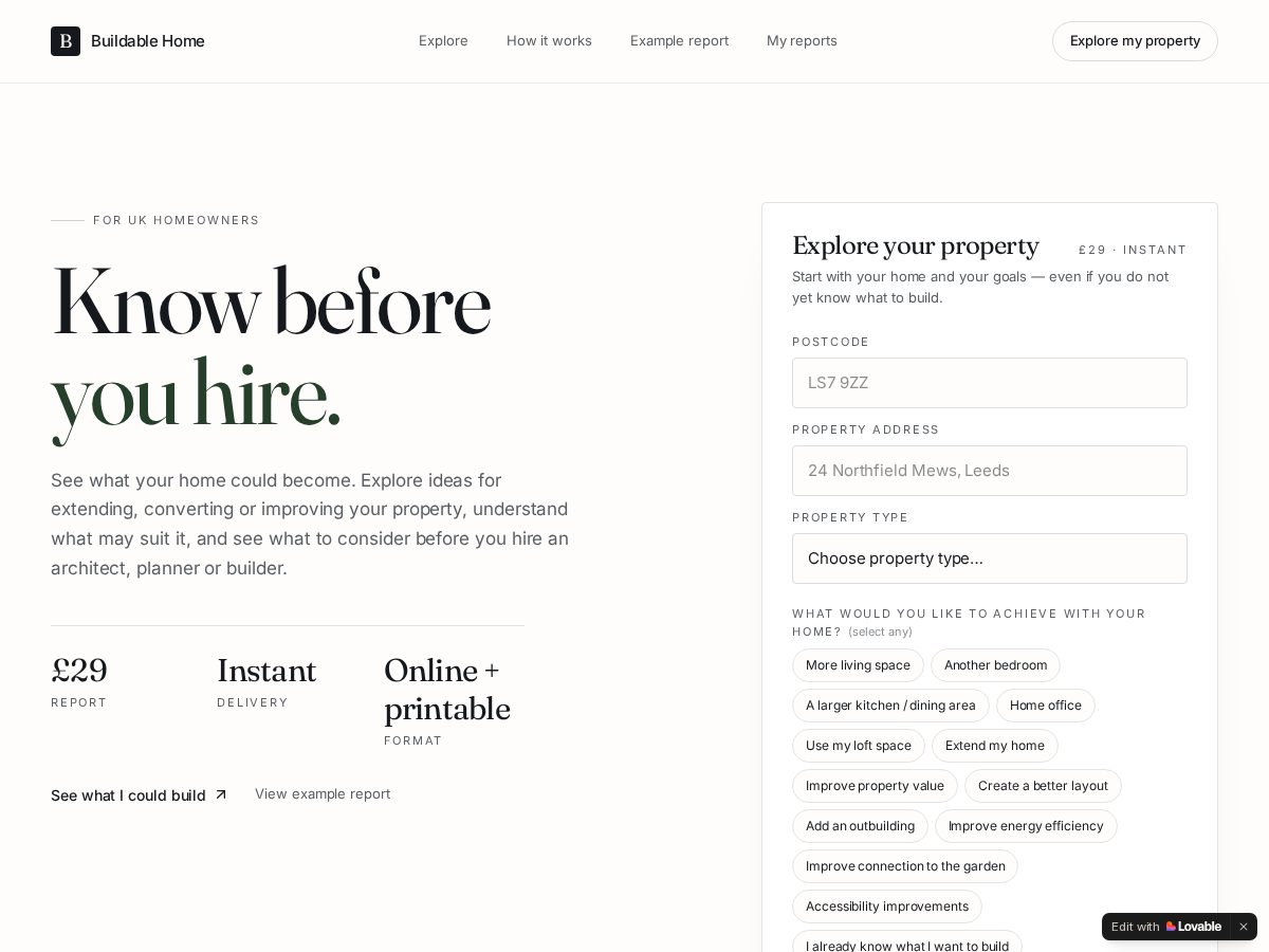 Landing-page snapshot of buildable-home.com