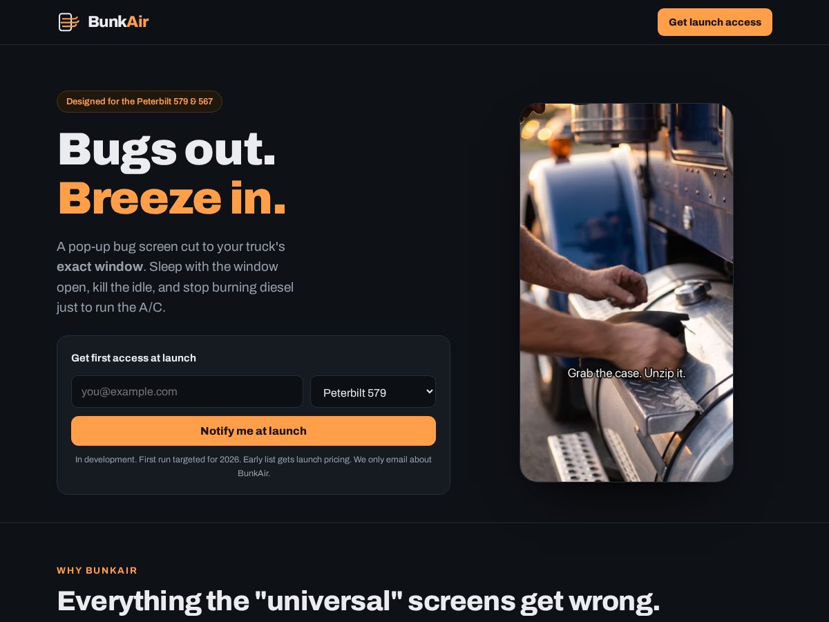 Landing-page snapshot of bunkair.com