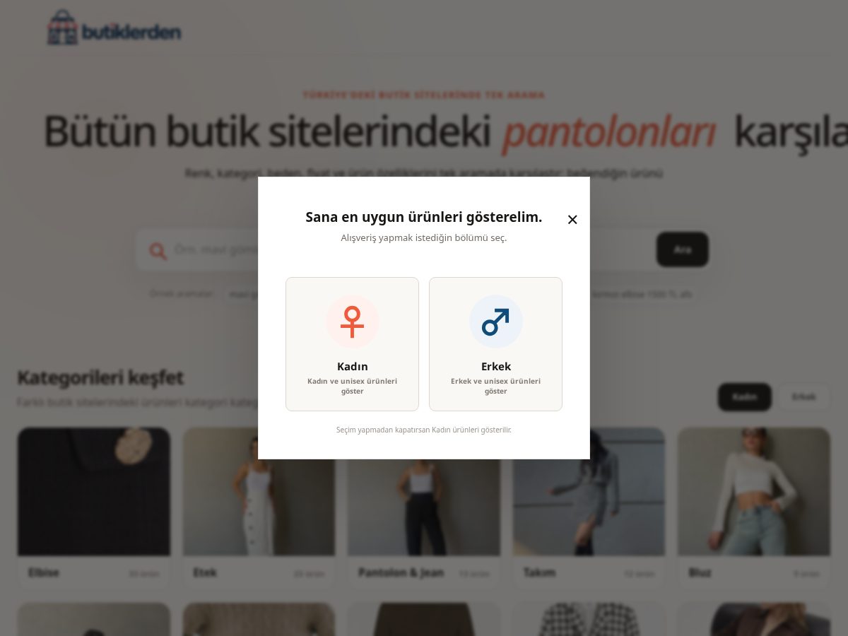 Landing-page snapshot of butiklerden.com
