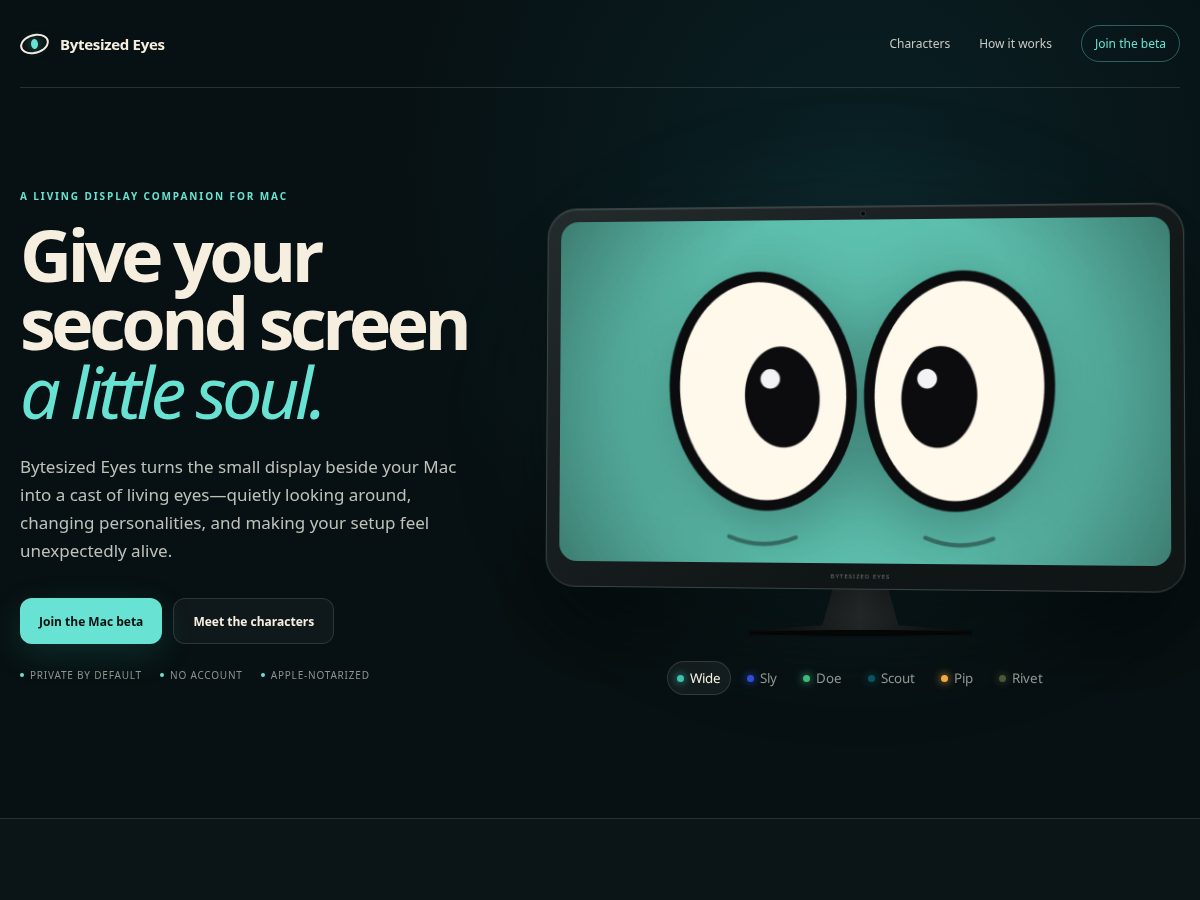 Landing-page snapshot of bytesizedeyes.com