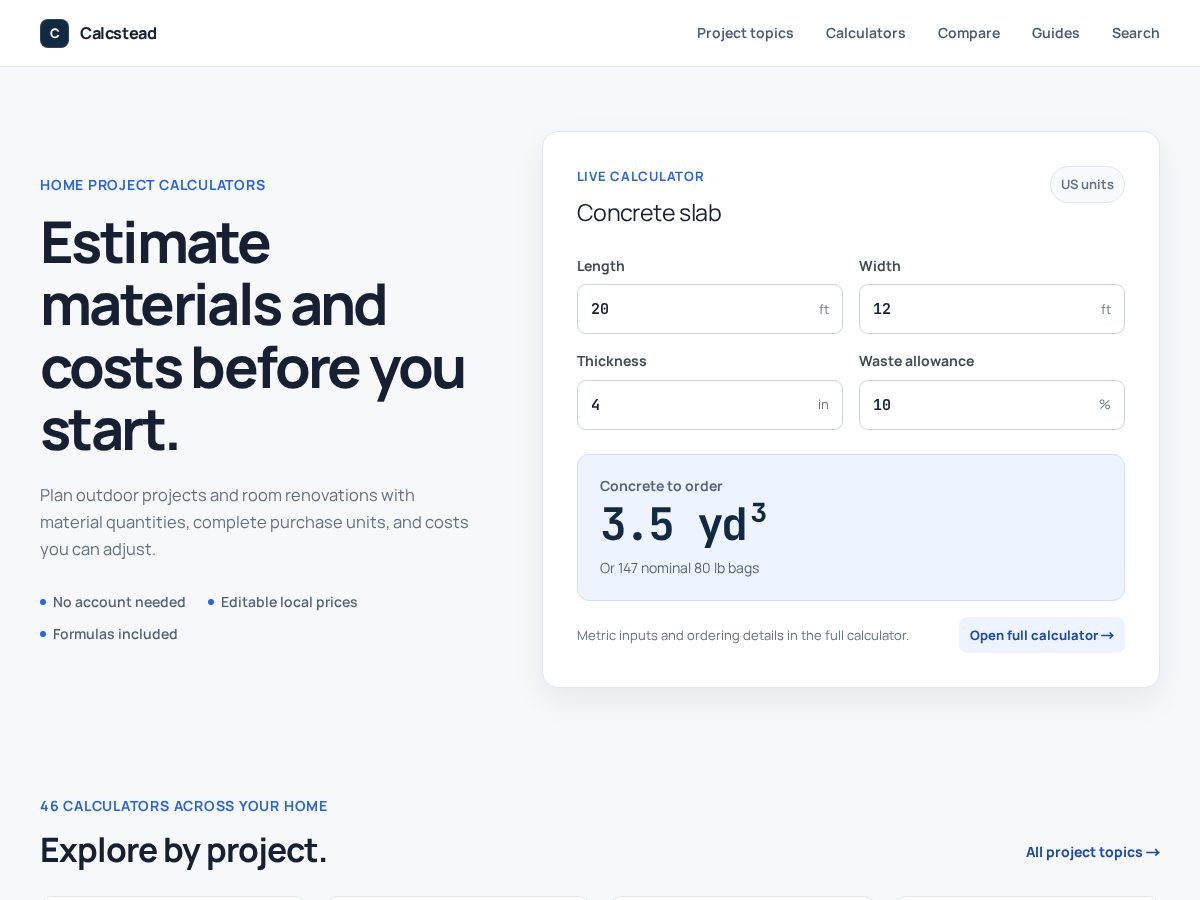 Landing-page snapshot of calcstead.com