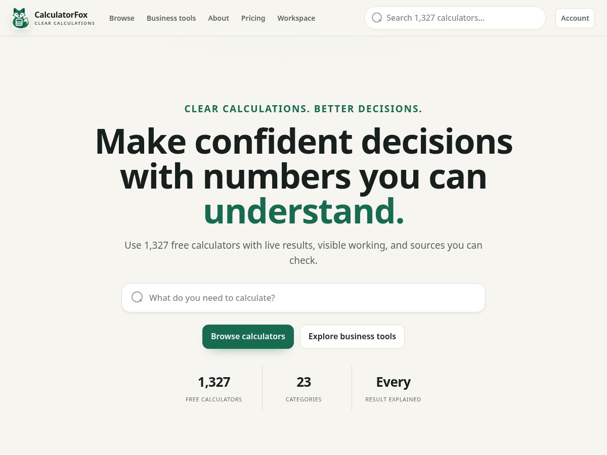 Landing-page snapshot of calculatorfox.org