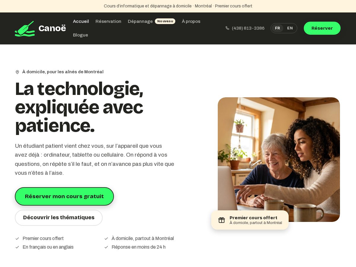 Landing-page snapshot of canoe-app.com