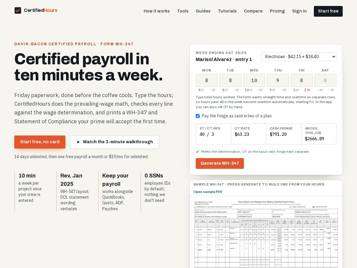 Landing-page snapshot of certifiedhours.com