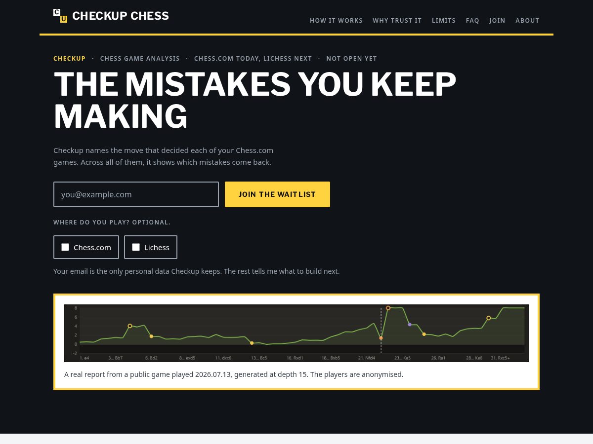 Landing-page snapshot of checkupchess.com