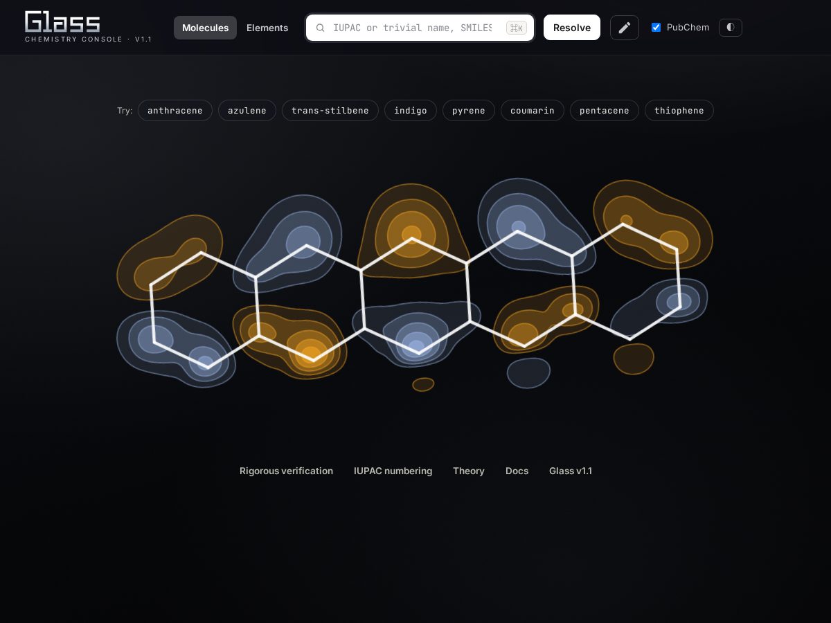 Landing-page snapshot of chemistryconsole.glass