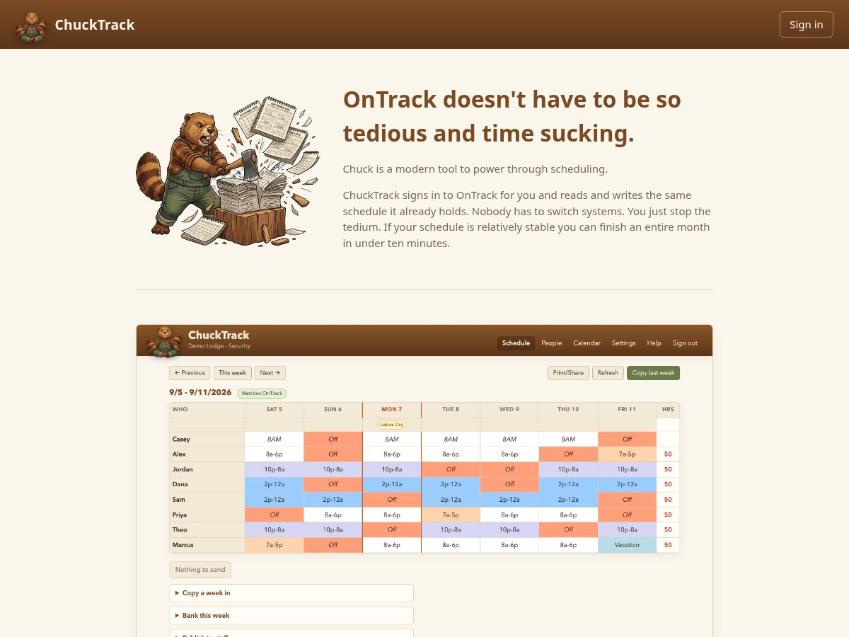 Landing-page snapshot of chucktrack.com