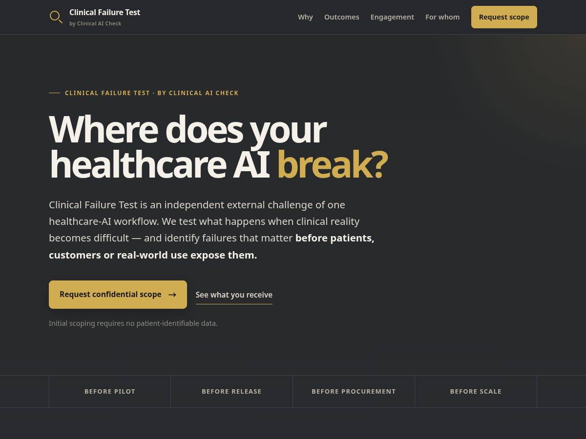 Landing-page snapshot of clinicalfailuretest.com