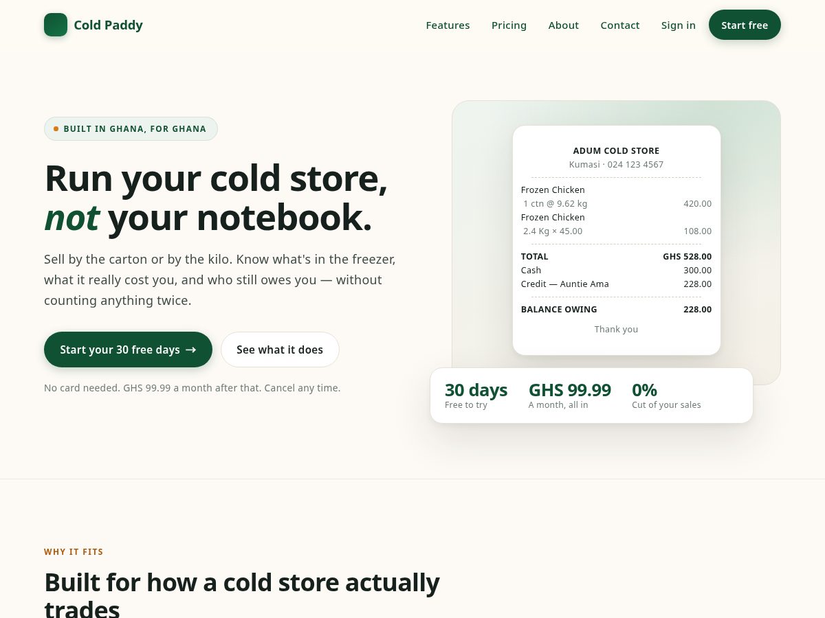 Landing-page snapshot of coldpaddy.com