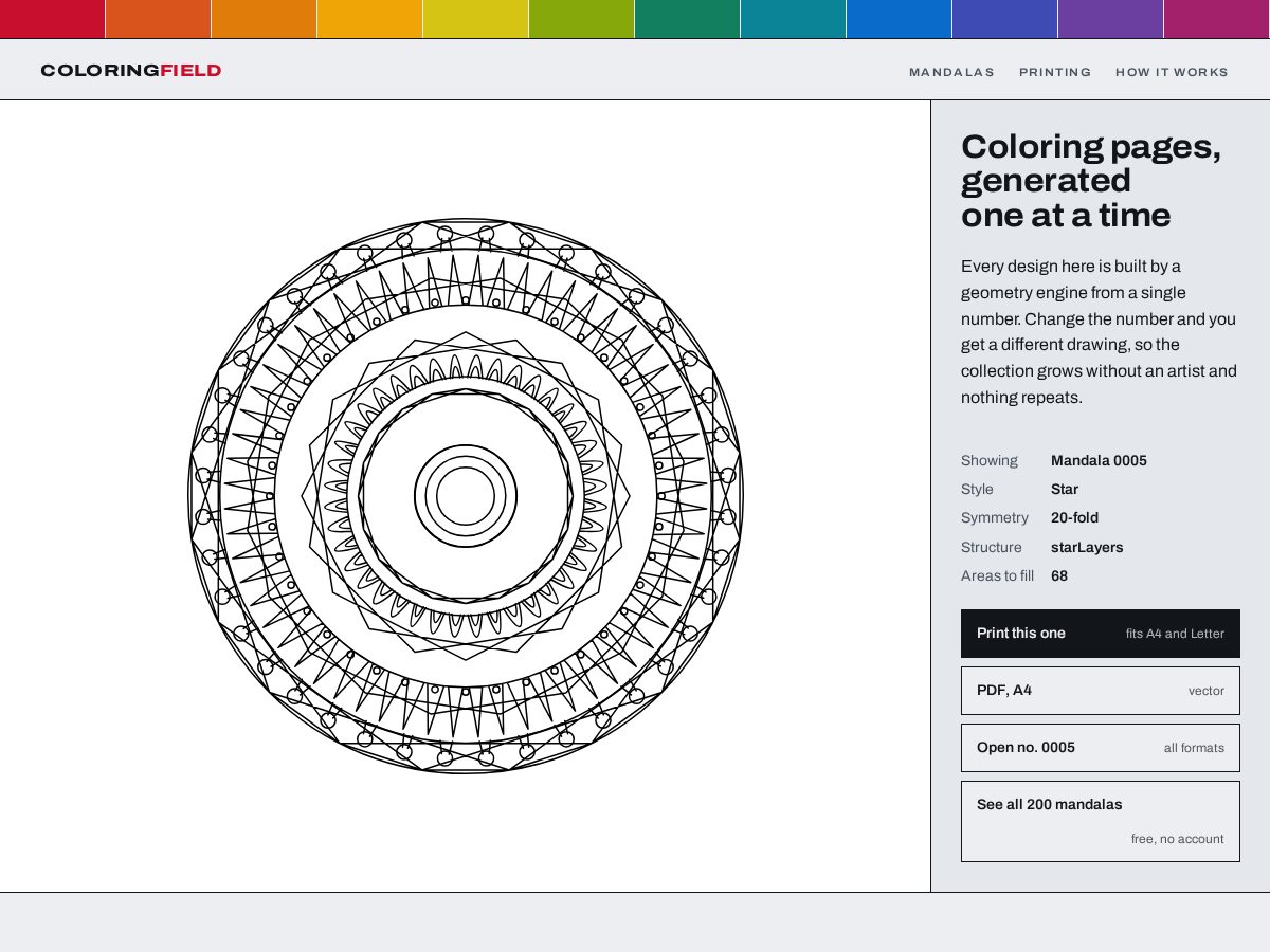 Landing-page snapshot of coloringfield.com