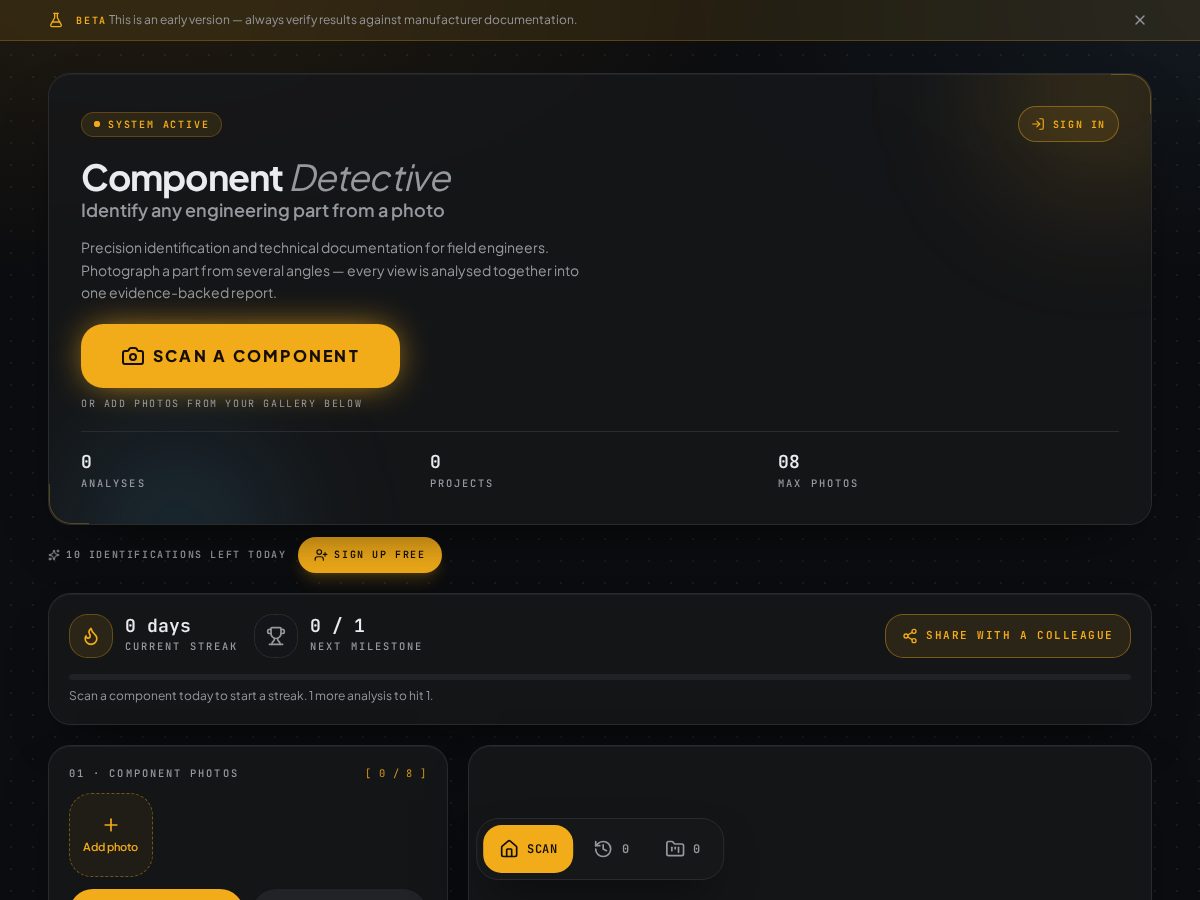 Landing-page snapshot of componentdetective.com