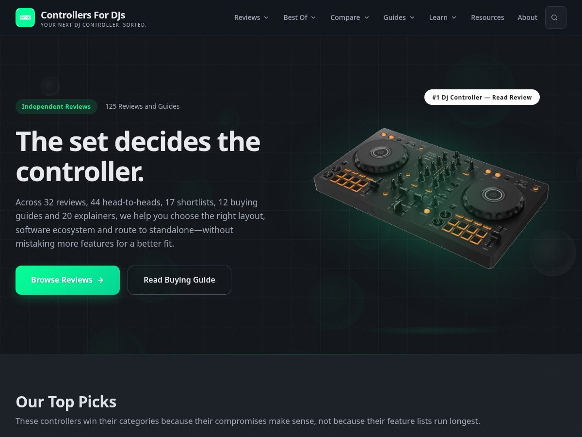 Landing-page snapshot of controllersfordjs.com
