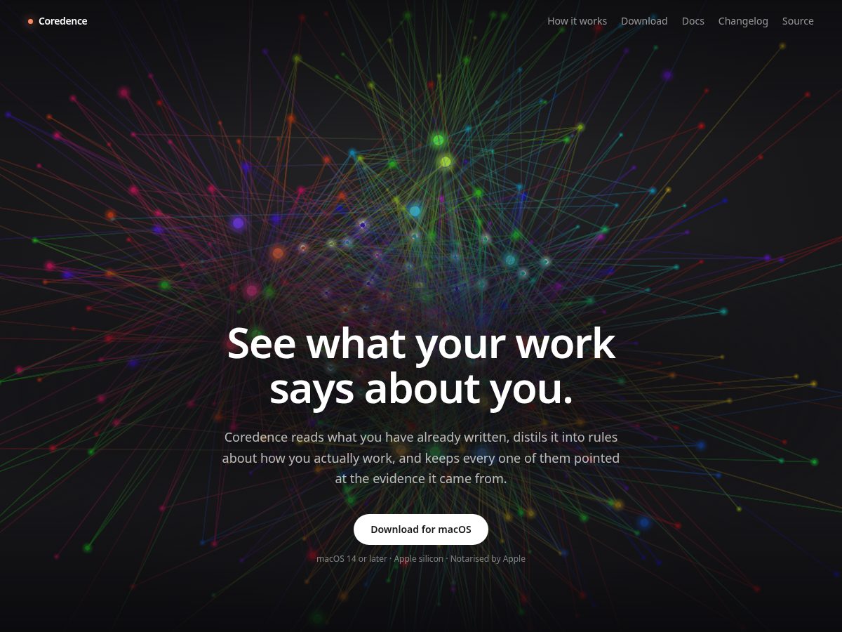Landing-page snapshot of coredence.com