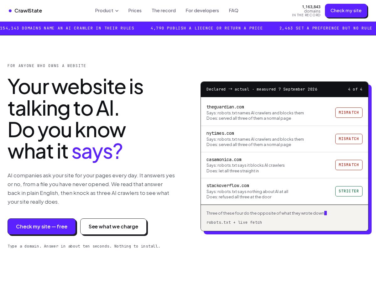 Landing-page snapshot of crawlstate.com