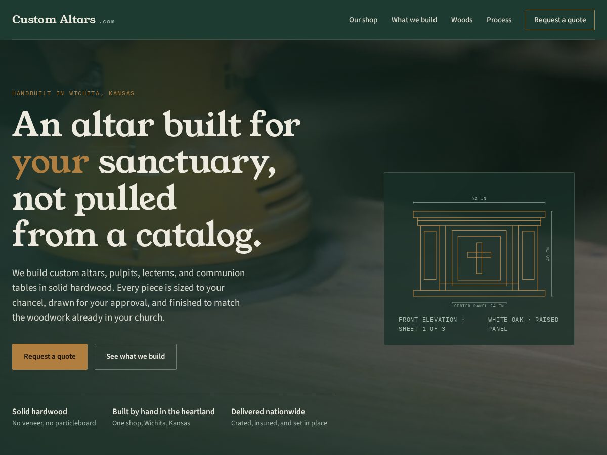 Landing-page snapshot of customaltars.com
