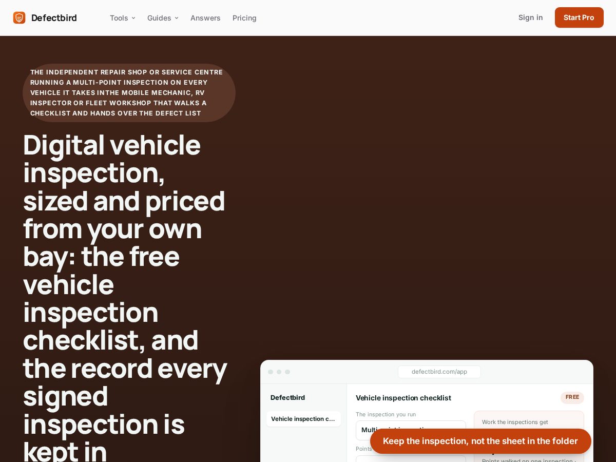 Landing-page snapshot of defectbird.com