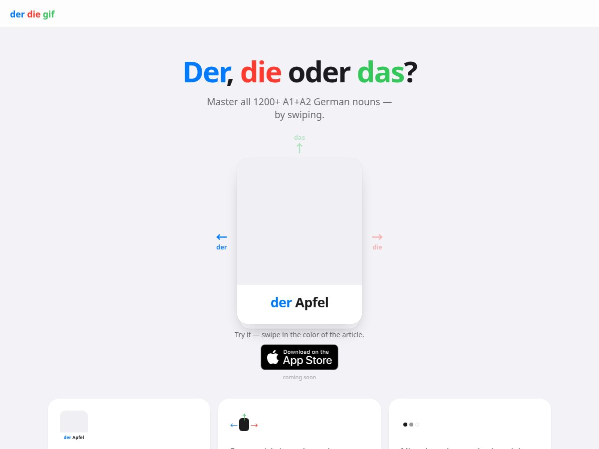 Landing-page snapshot of derdiegif.com