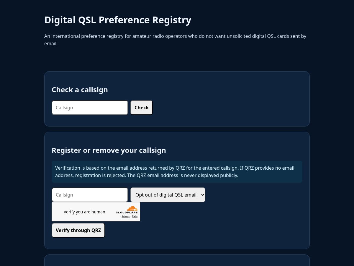 Landing-page snapshot of digitalqslregistry.org