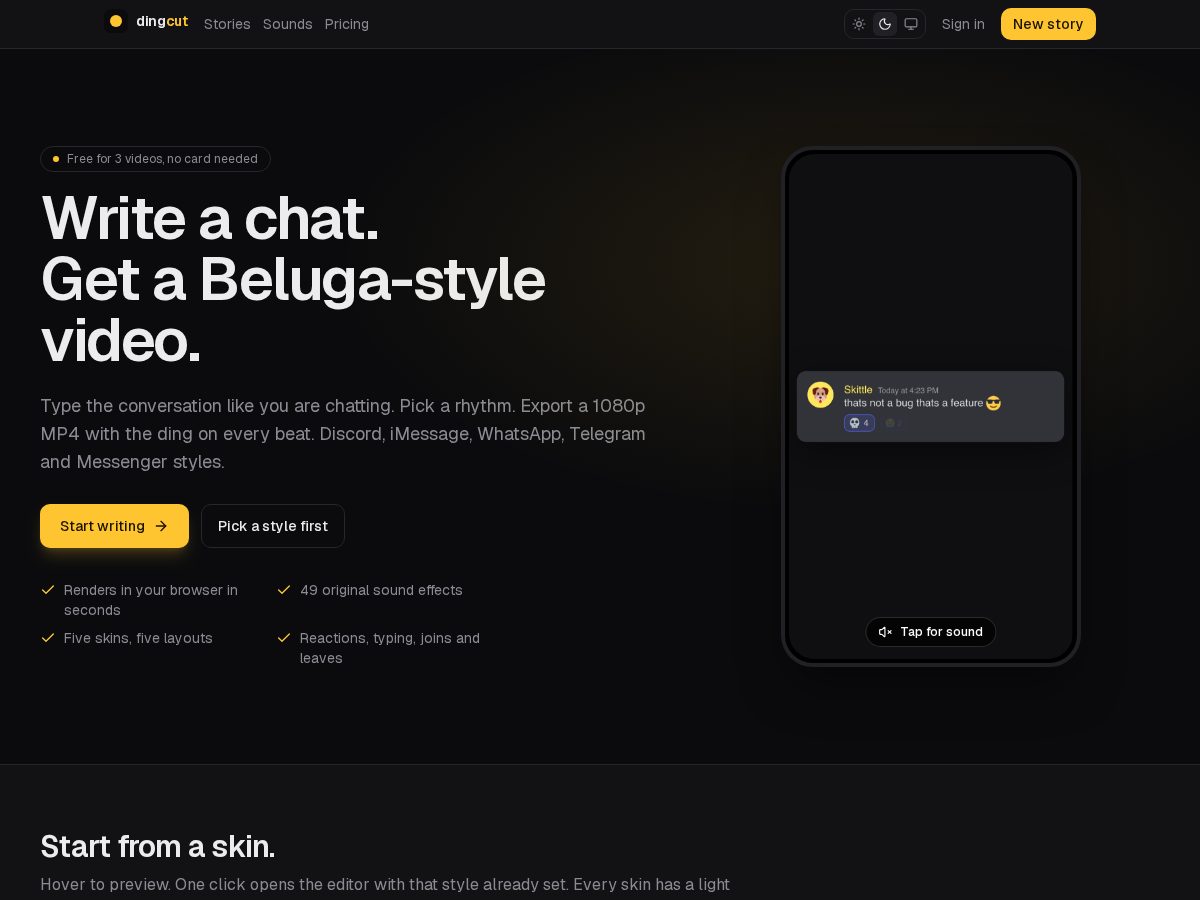 Landing-page snapshot of dingcut.xyz