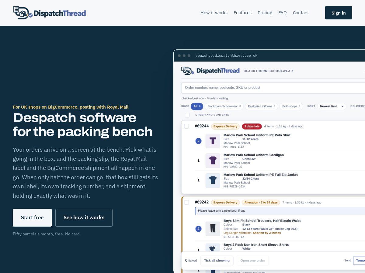Landing-page snapshot of dispatchthread.com