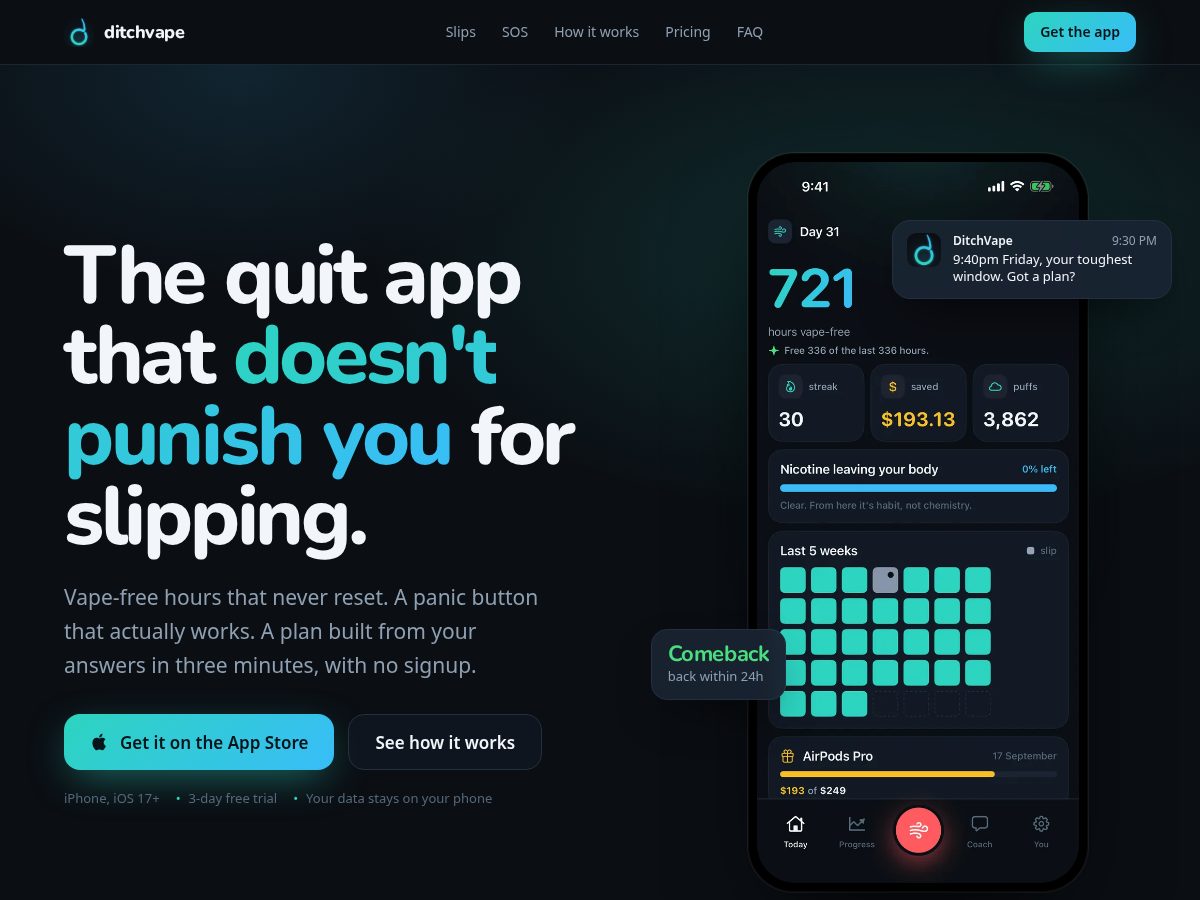 Landing-page snapshot of ditchvape.com