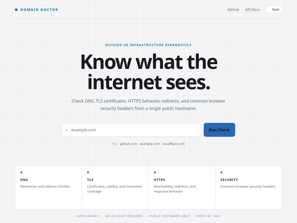 Landing-page snapshot of domaindoctor.fyi