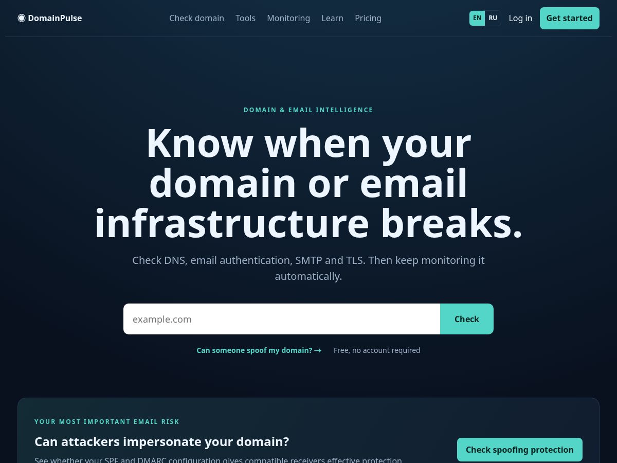 Landing-page snapshot of domainpulse.online