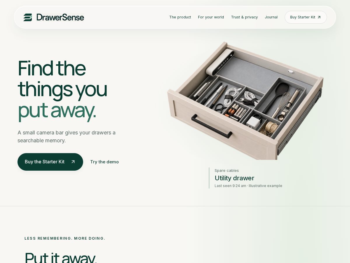 Landing-page snapshot of drawersense.com