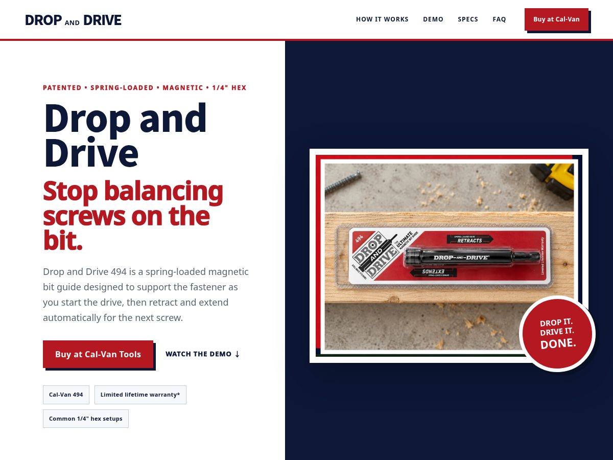 Landing-page snapshot of dropanddrivetool.com